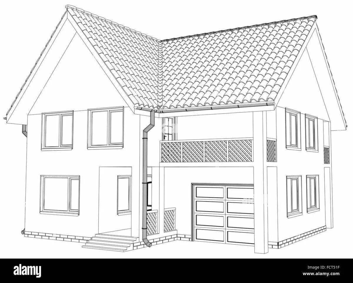 Coloring page majestic two-story house