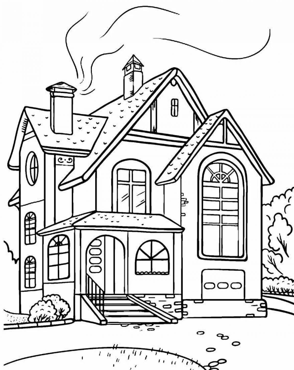 Coloring book of an elegant two-storey house