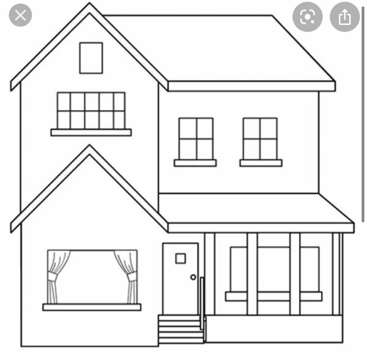 Coloring book shiny two-story house