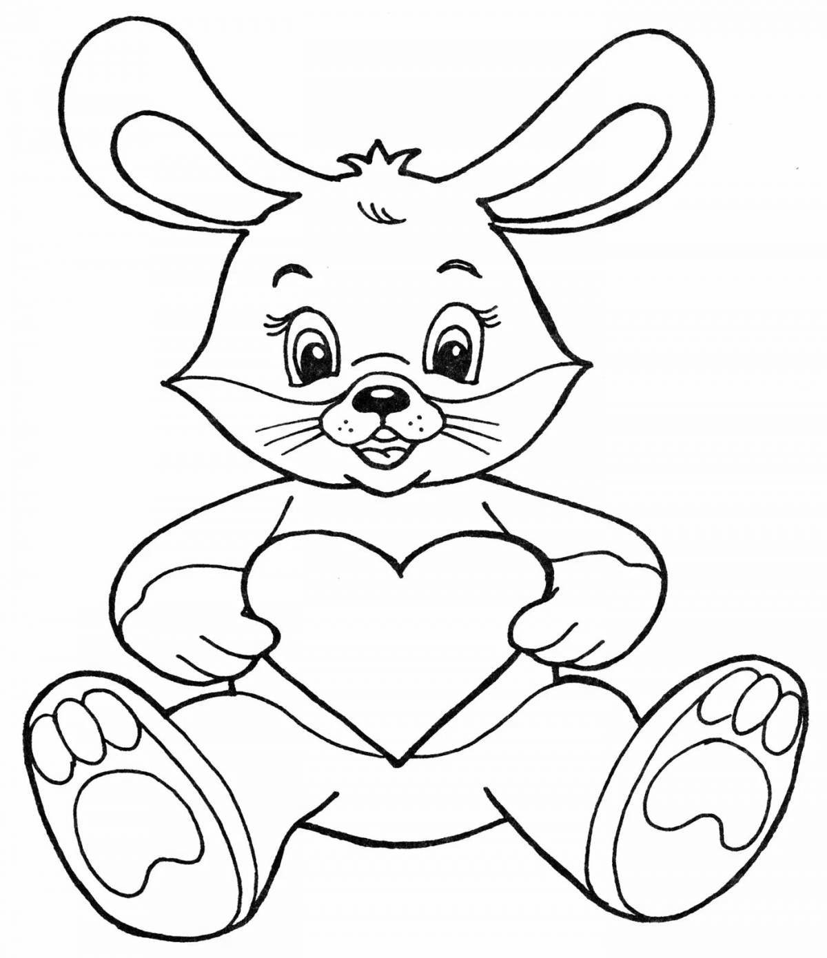 Coloring book cheerful rabbit with a heart