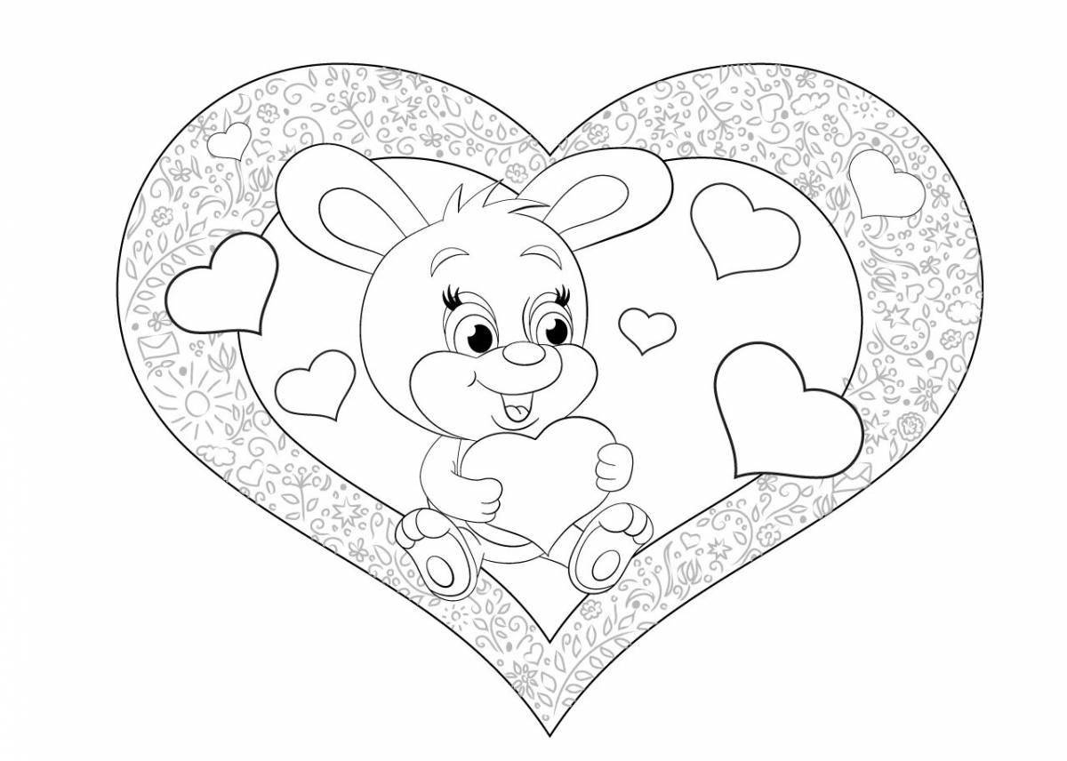 Fluffy rabbit with a heart coloring book