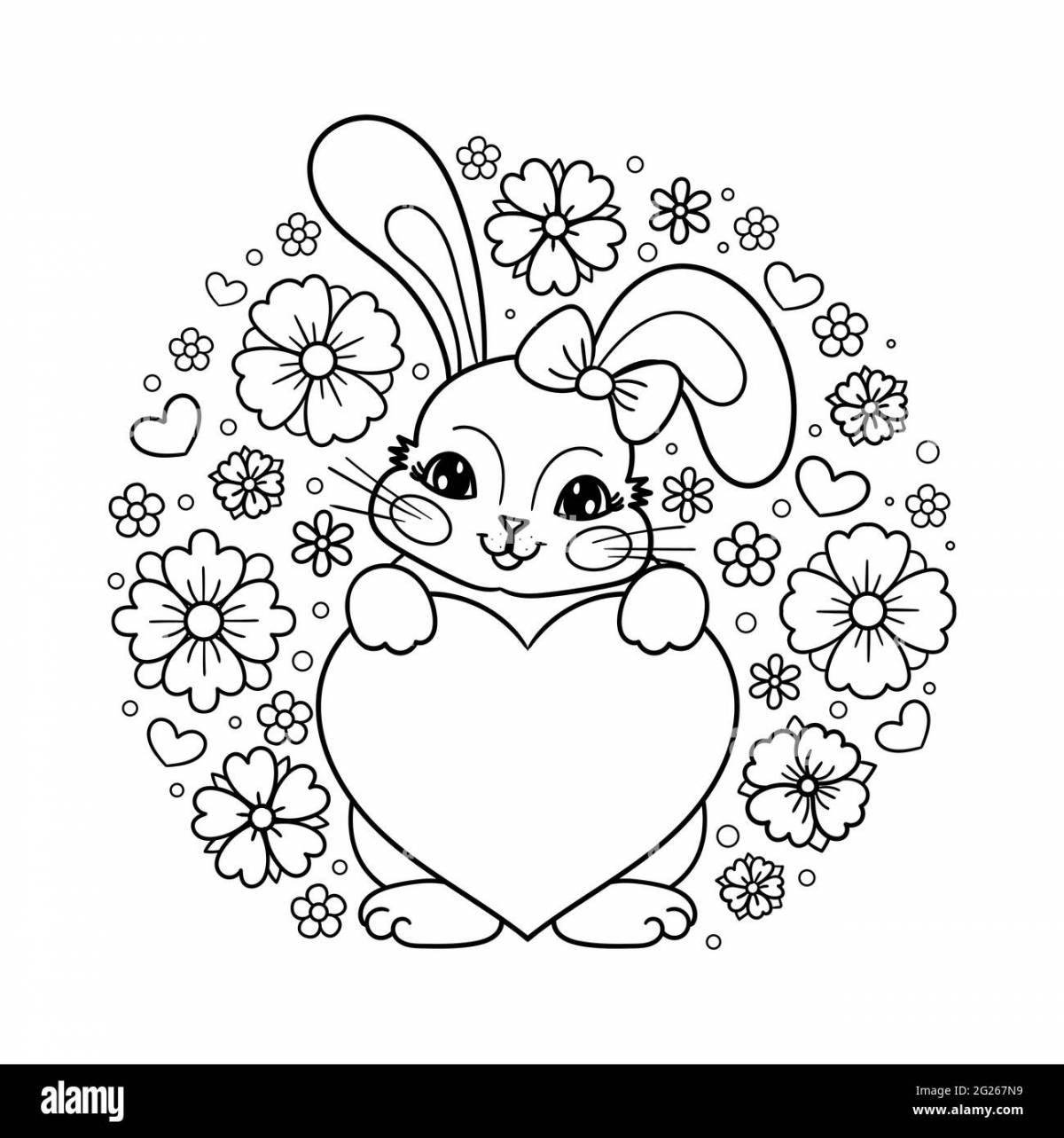 Яркий кролик с сердечком раскраска