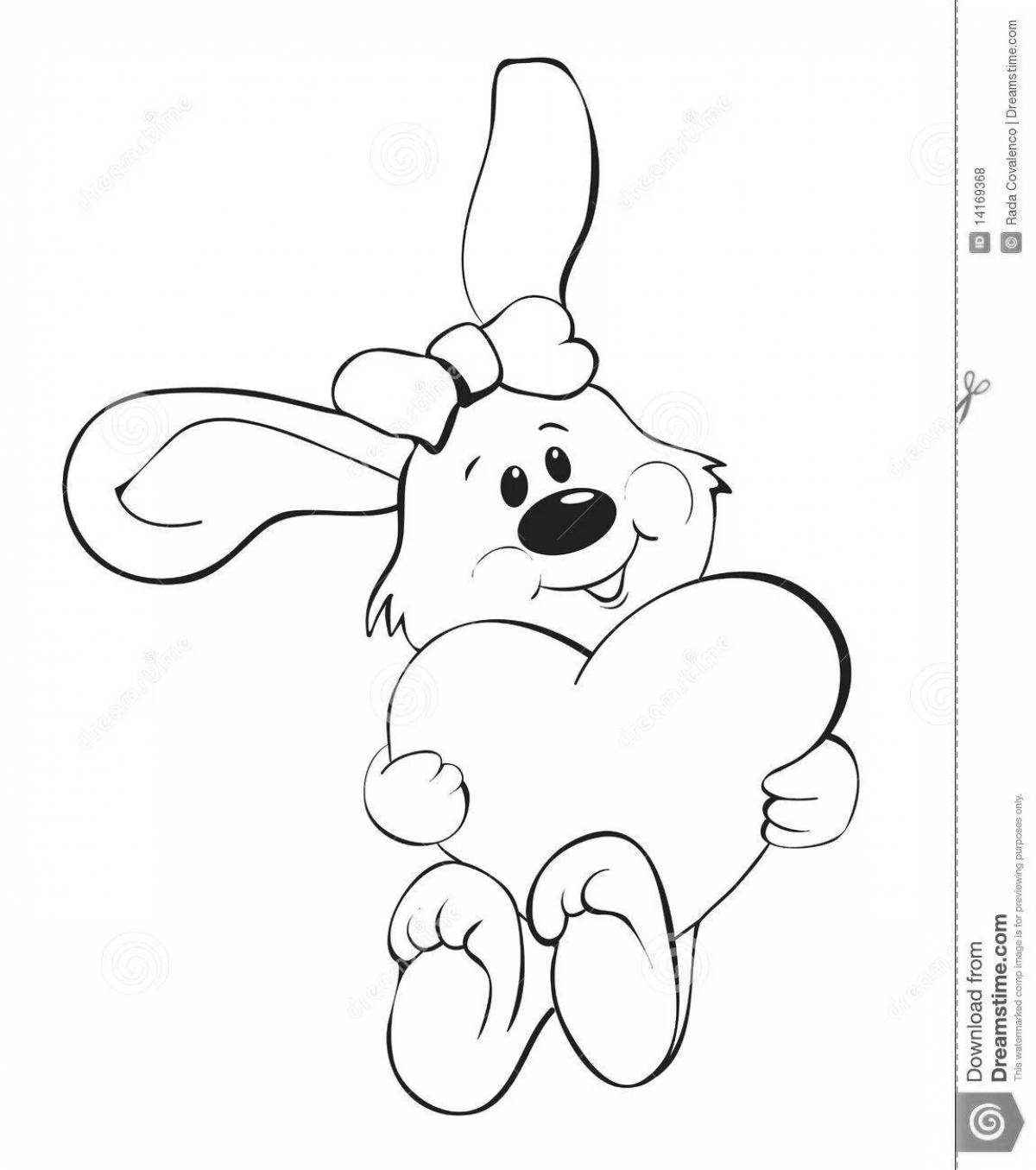 Colorful bunny with a heart coloring book