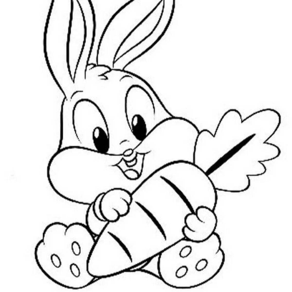 Coloring book smiling rabbit with a heart