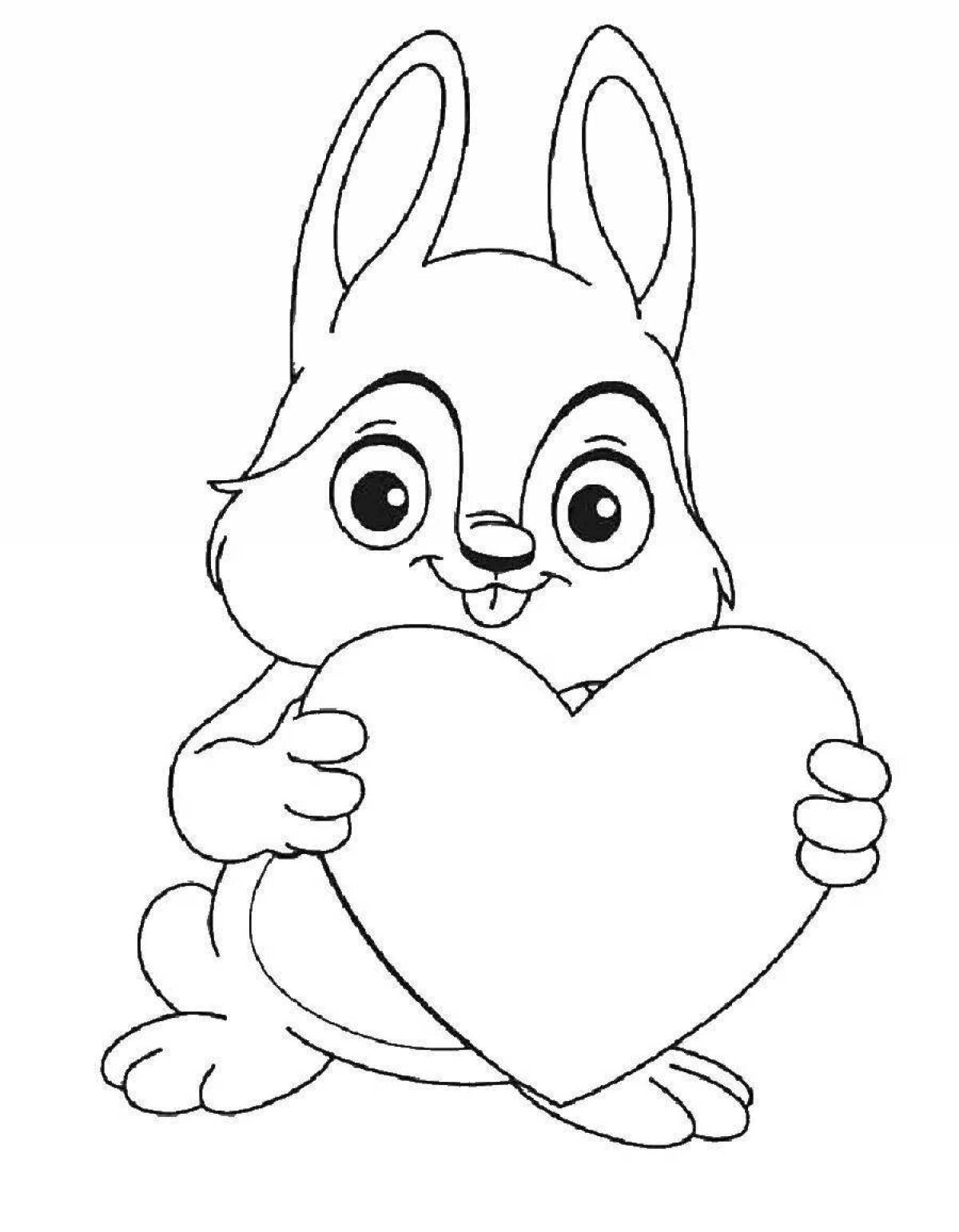 Раскраска лучезарный кролик с сердечком