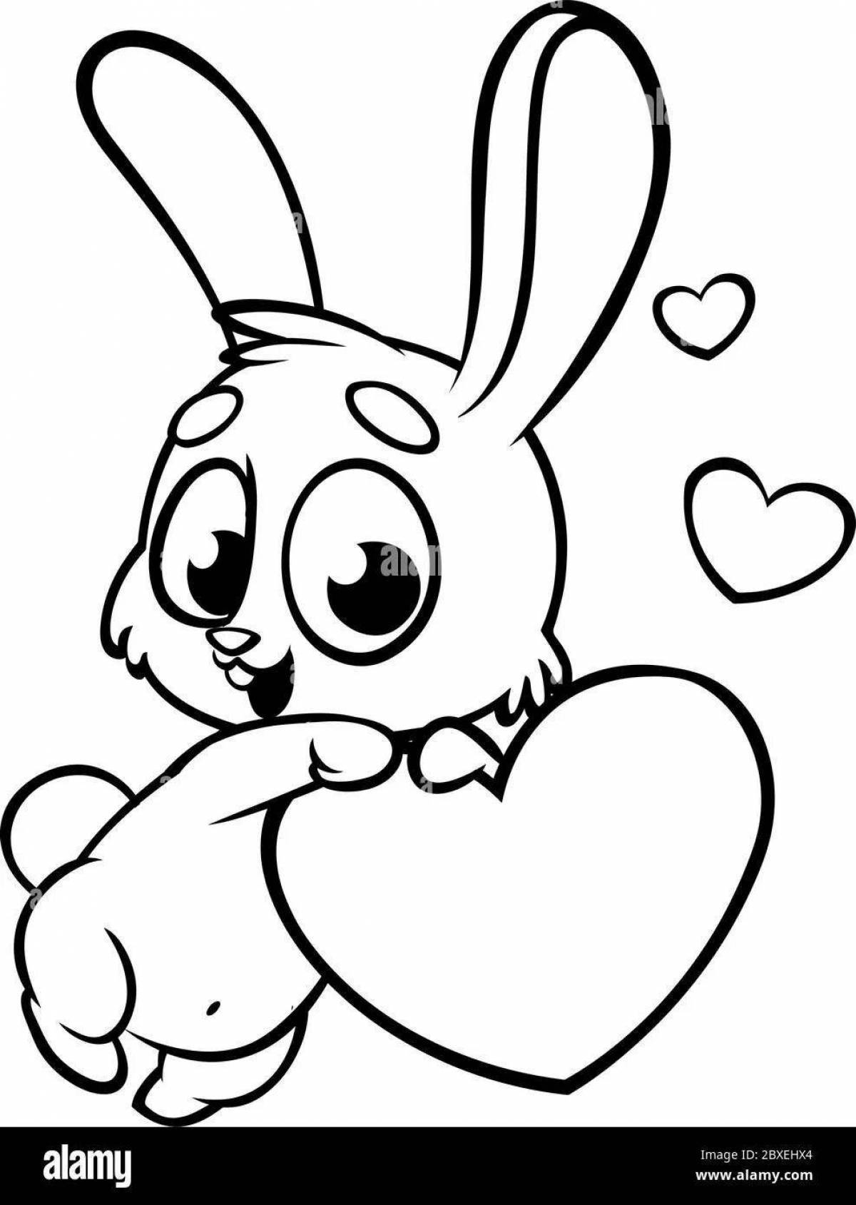 Раскраска безмятежный кролик с сердечком