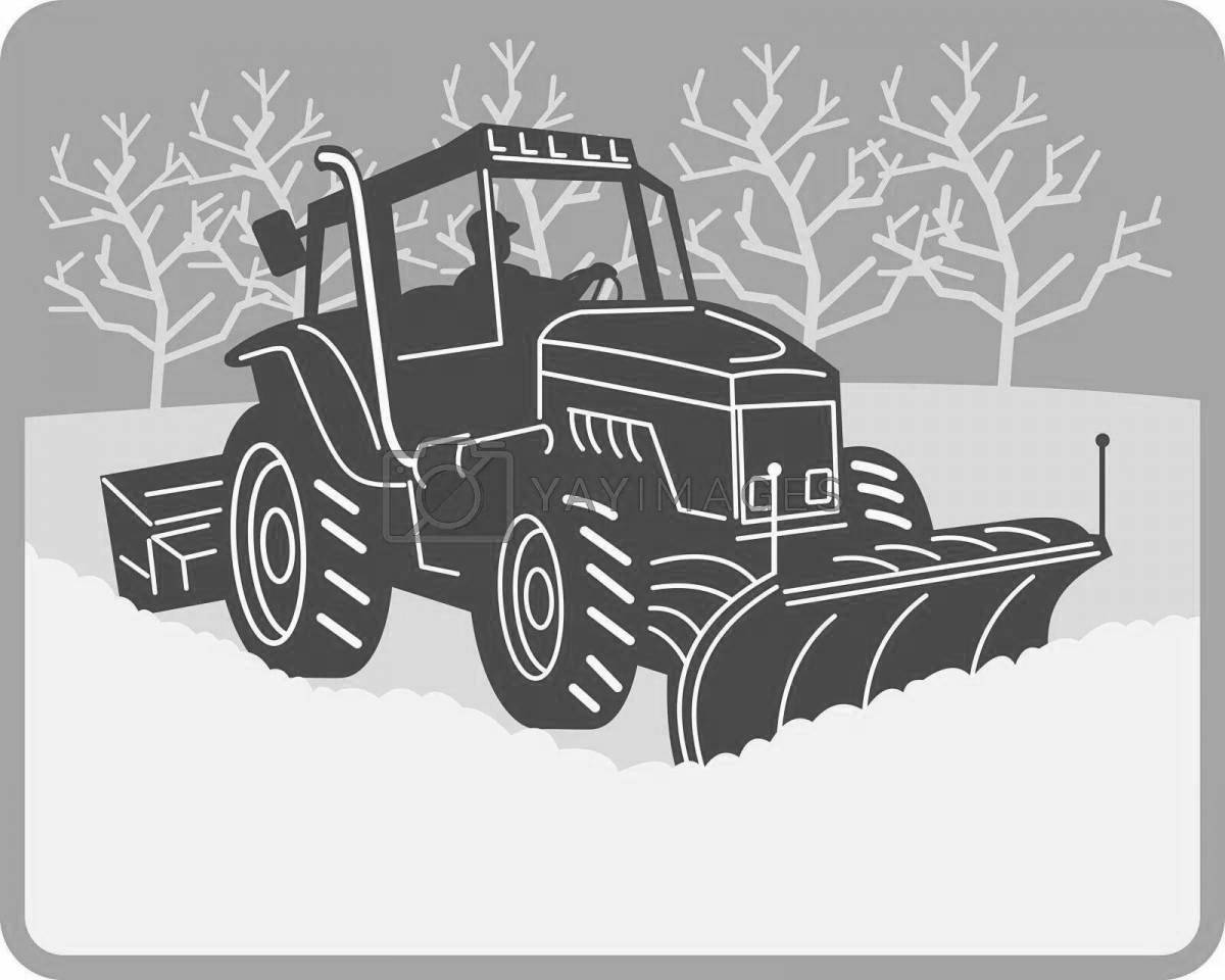 Блестящий трактор чистит снег