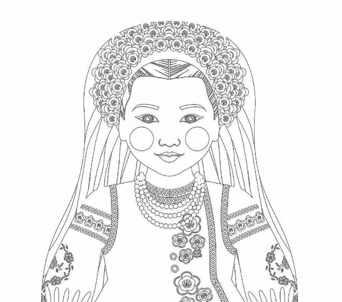 Charming coloring girl in kokoshnik