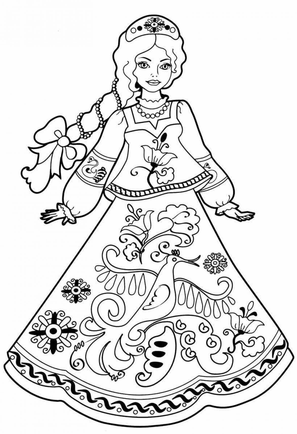 Лучезарная раскраска девочка в кокошнике