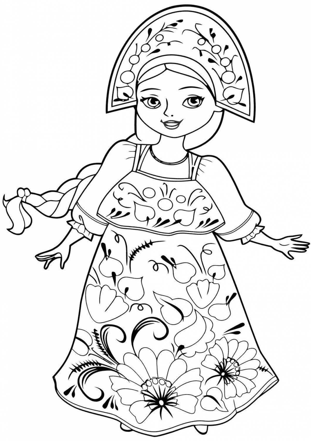Экзотическая раскраска девочка в кокошнике