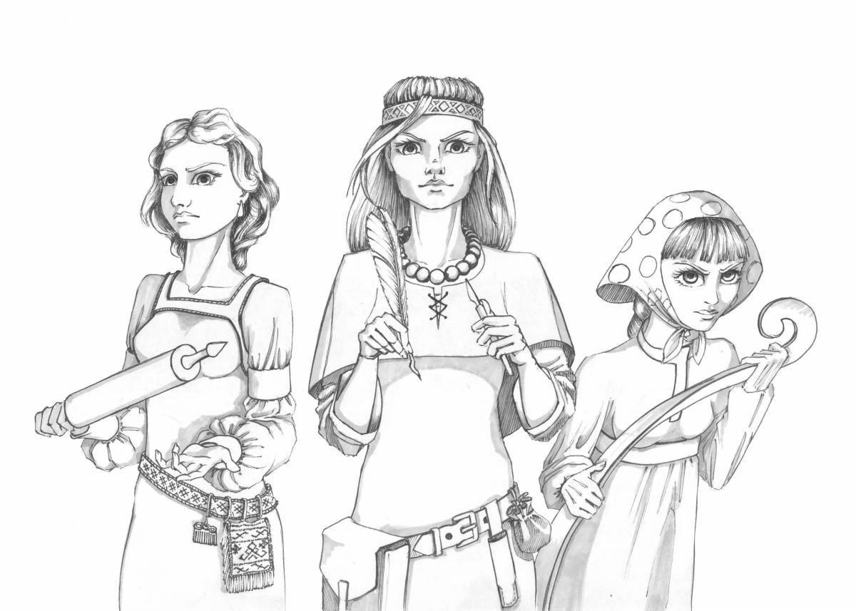 Coloring book captivating three heroes nastasya