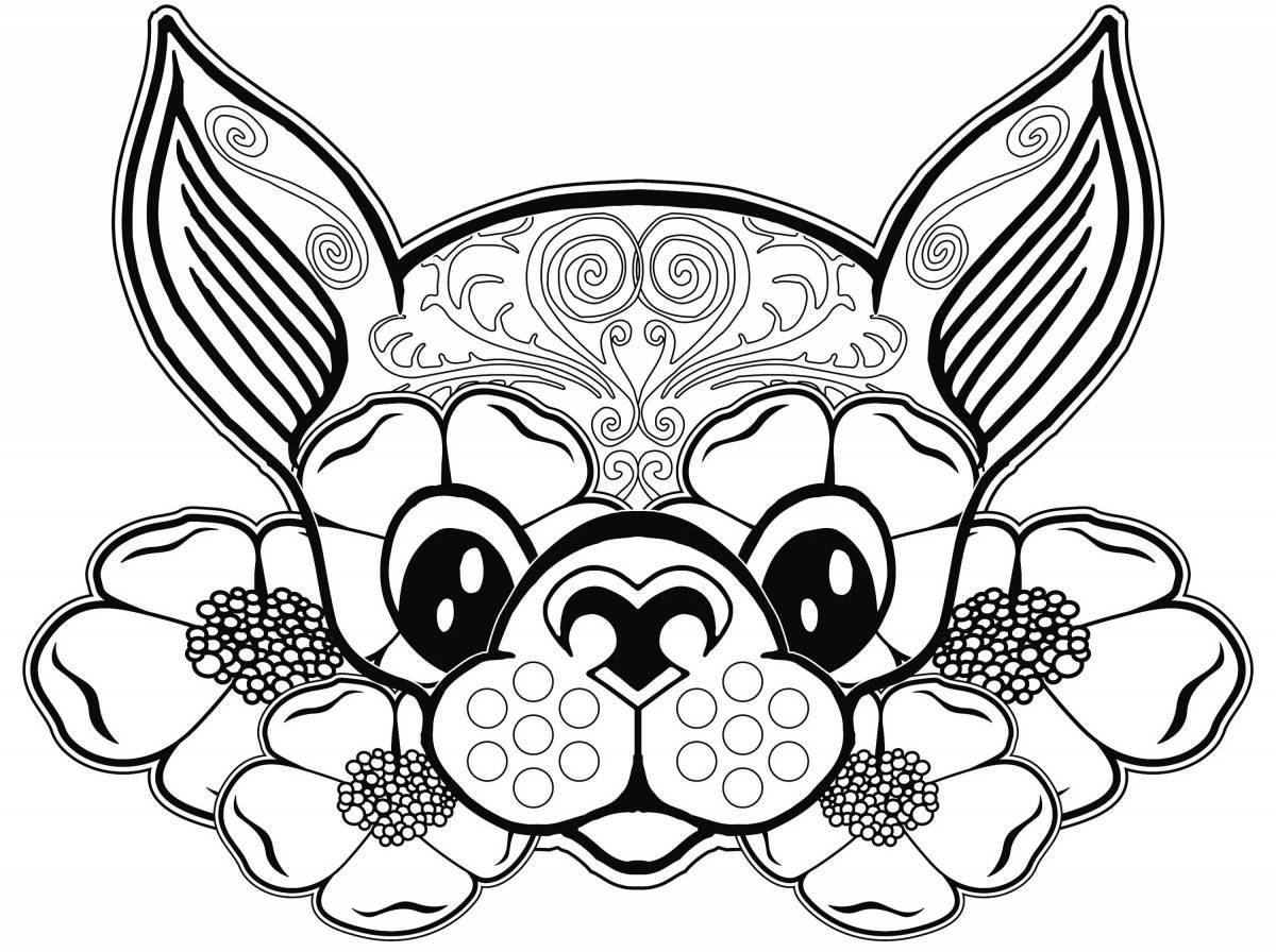 Colorful patterned dog coloring page