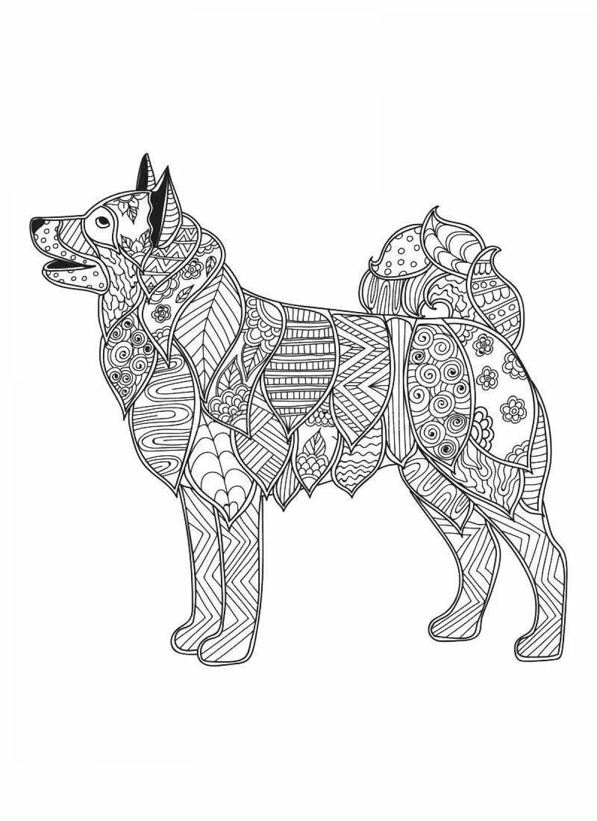 Coloring page joyful patterned dog