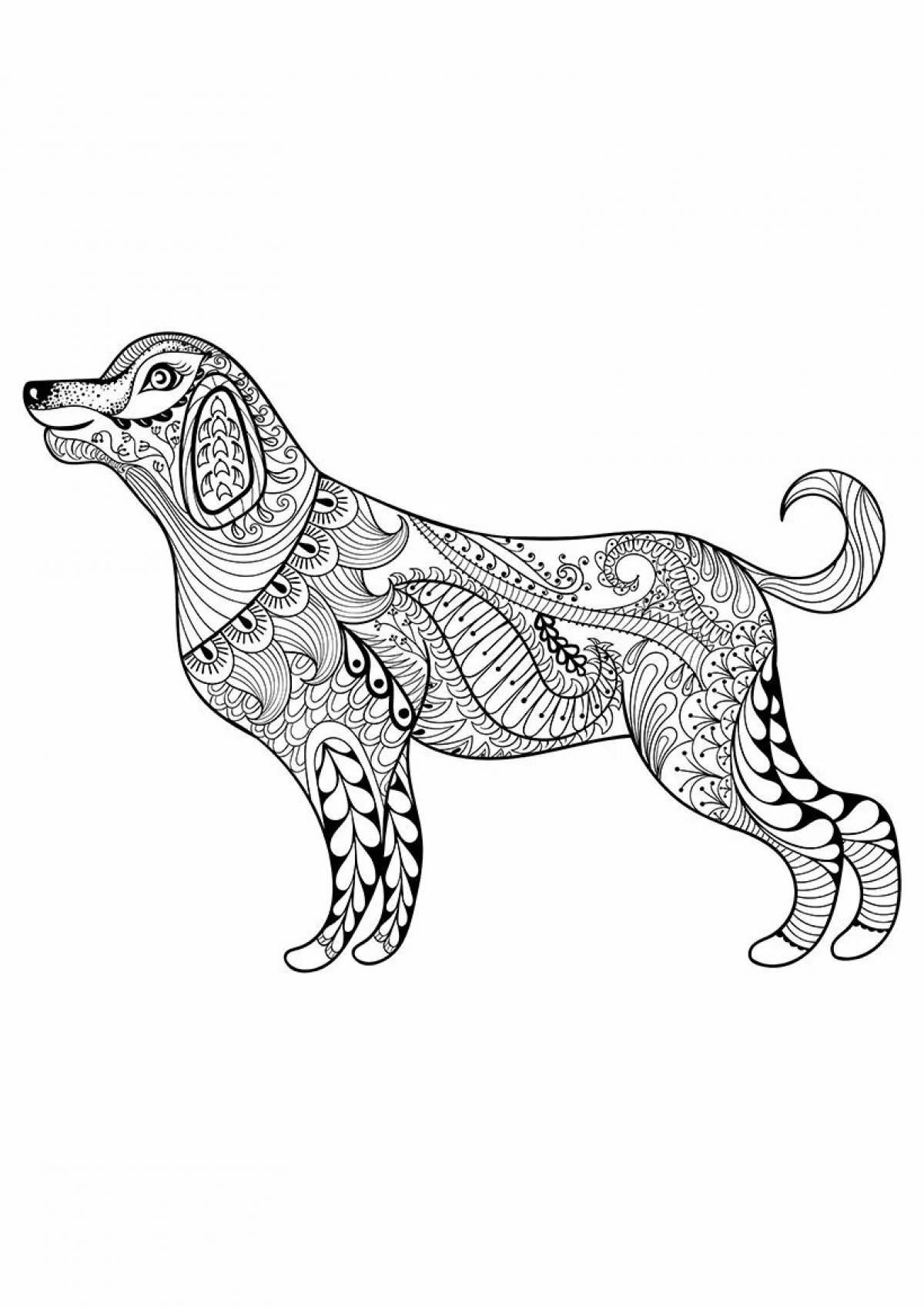 Coloring page funny dog ​​with patterns