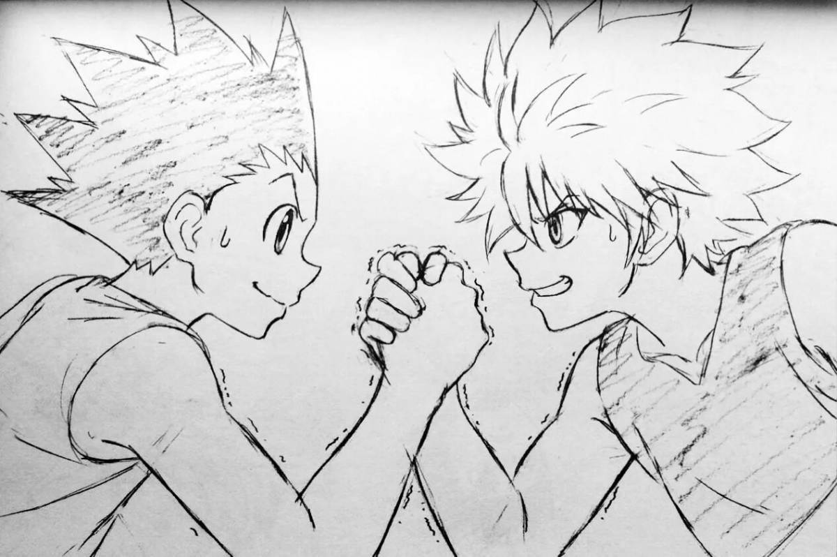 Colorful killua and gon coloring page