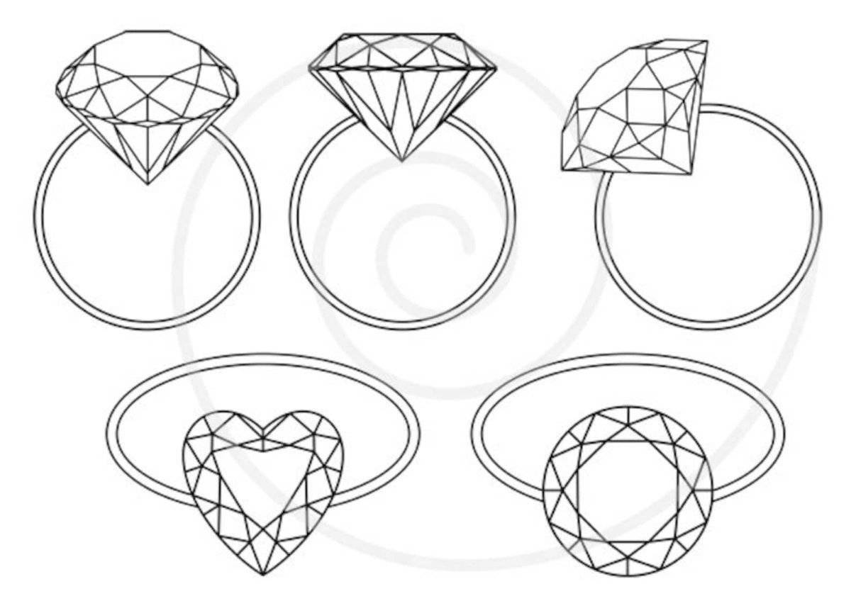 Radiant coloring page diamond rings