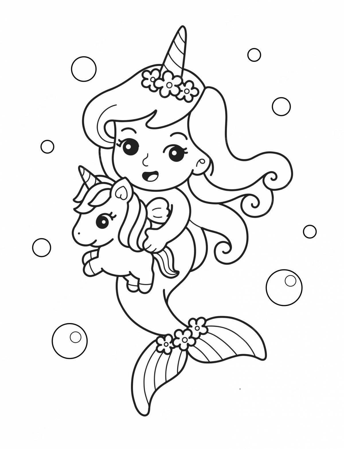 Fun coloring cat unicorn mermaid
