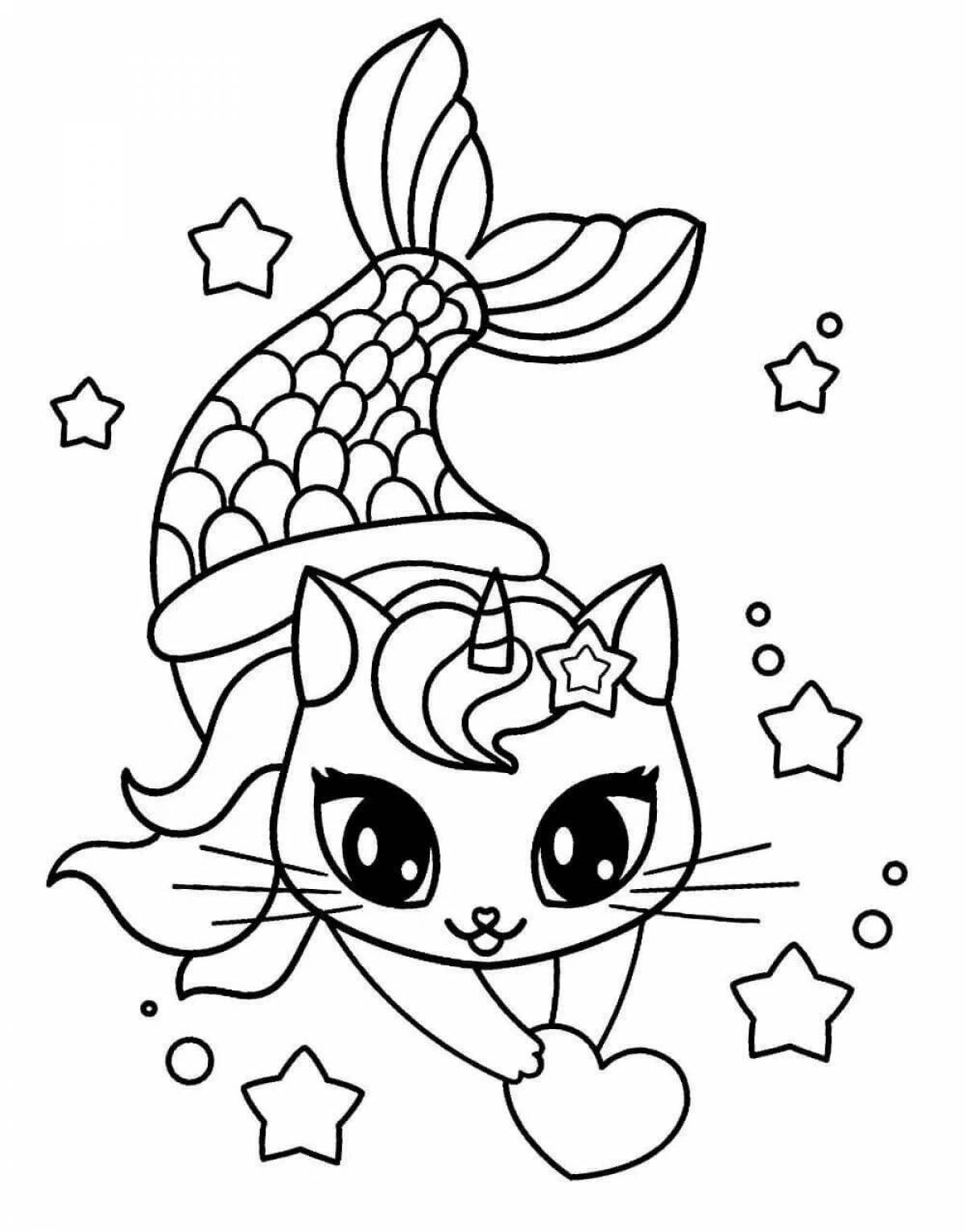 Экзотическая раскраска кошка единорог русалка