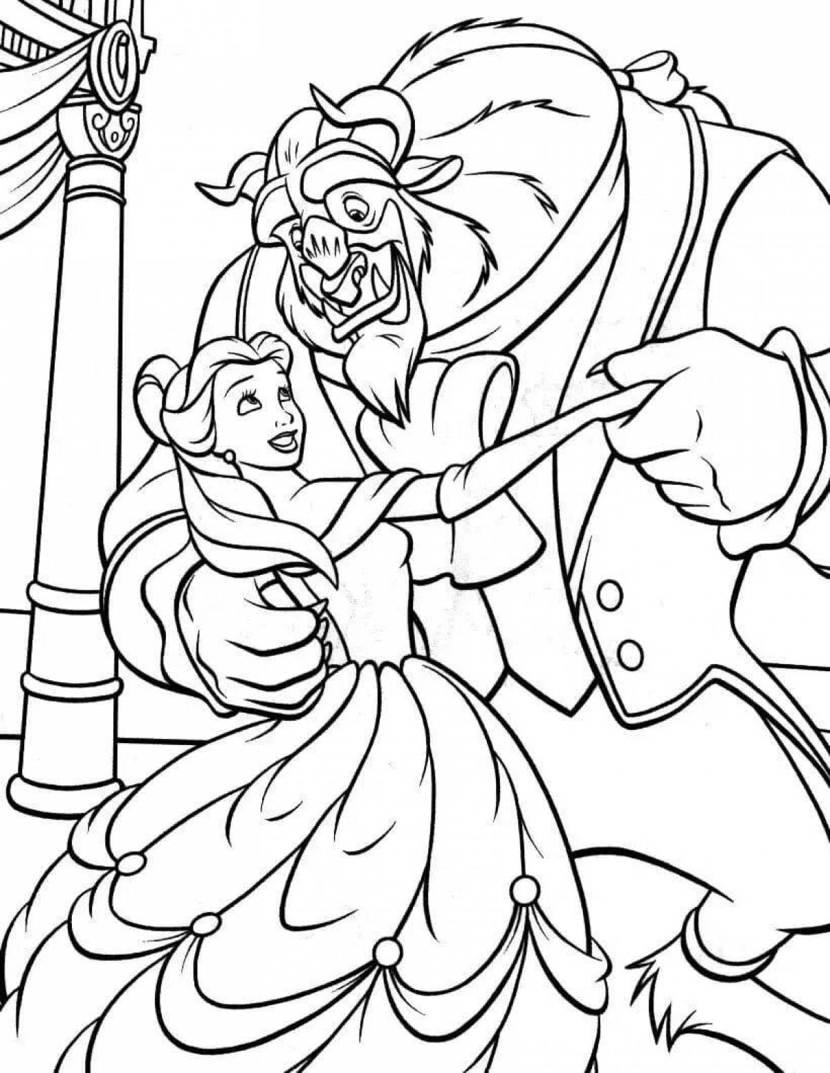 Bright belle and monster coloring page