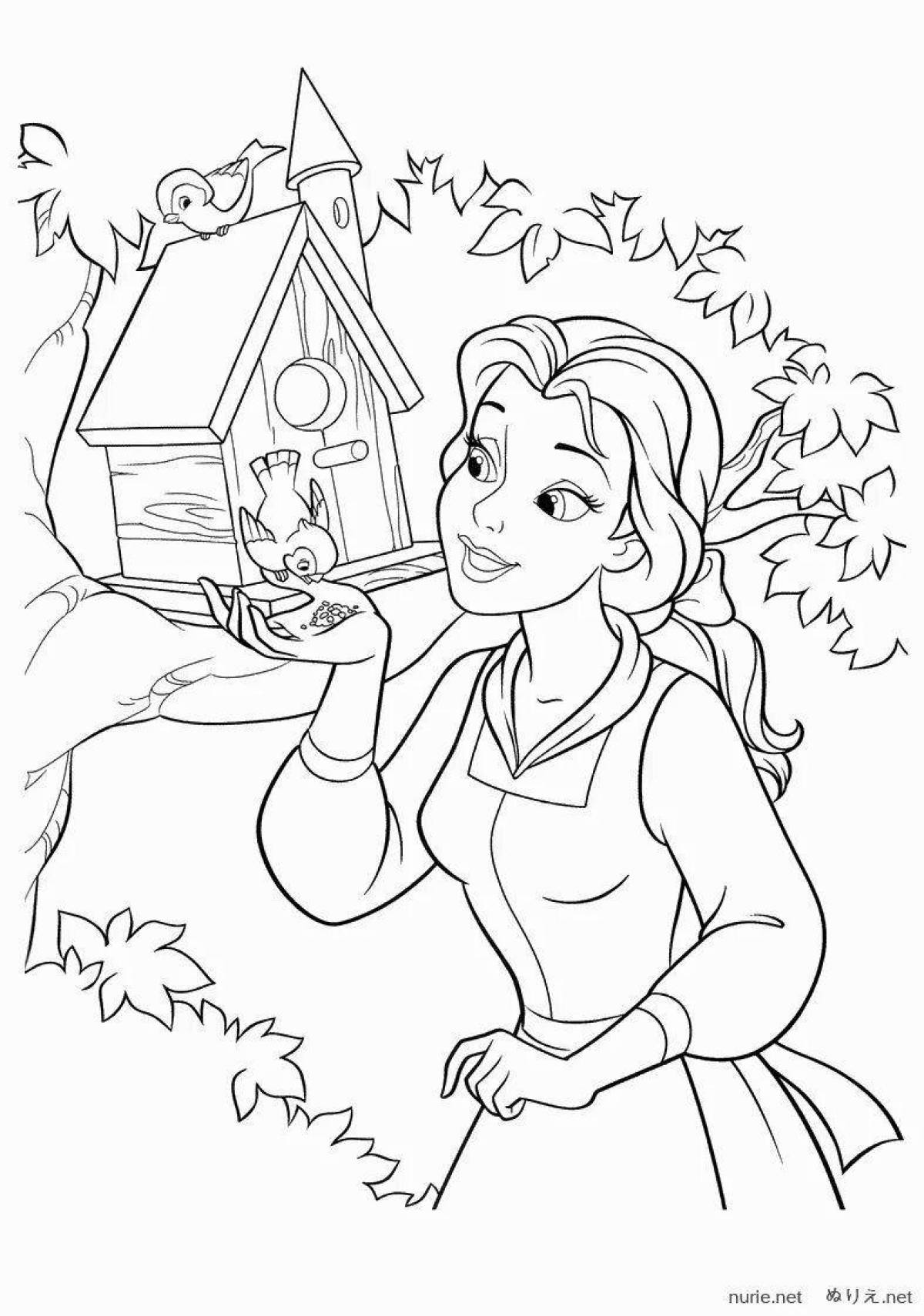 Adorable belle and monster coloring page