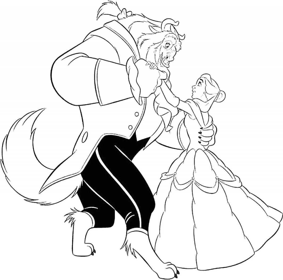 Luminous belle and monster coloring page