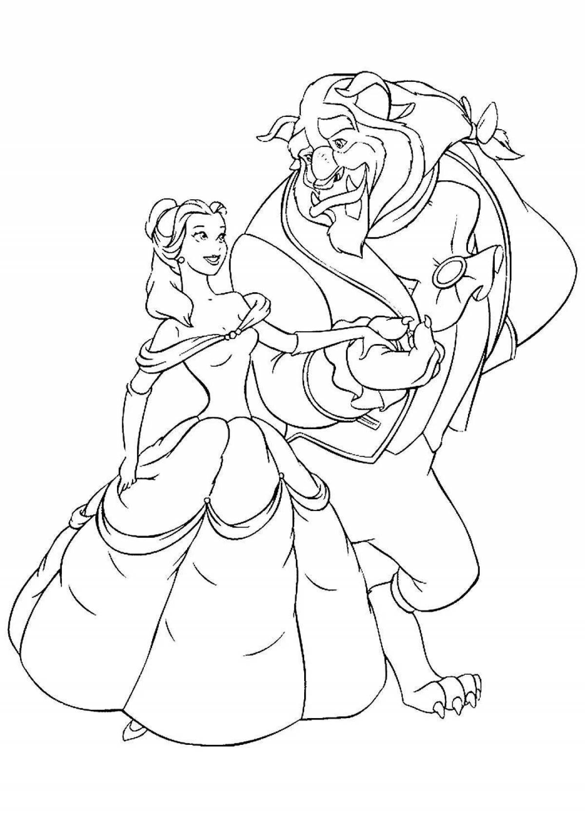 Belle and monster glitter coloring pages