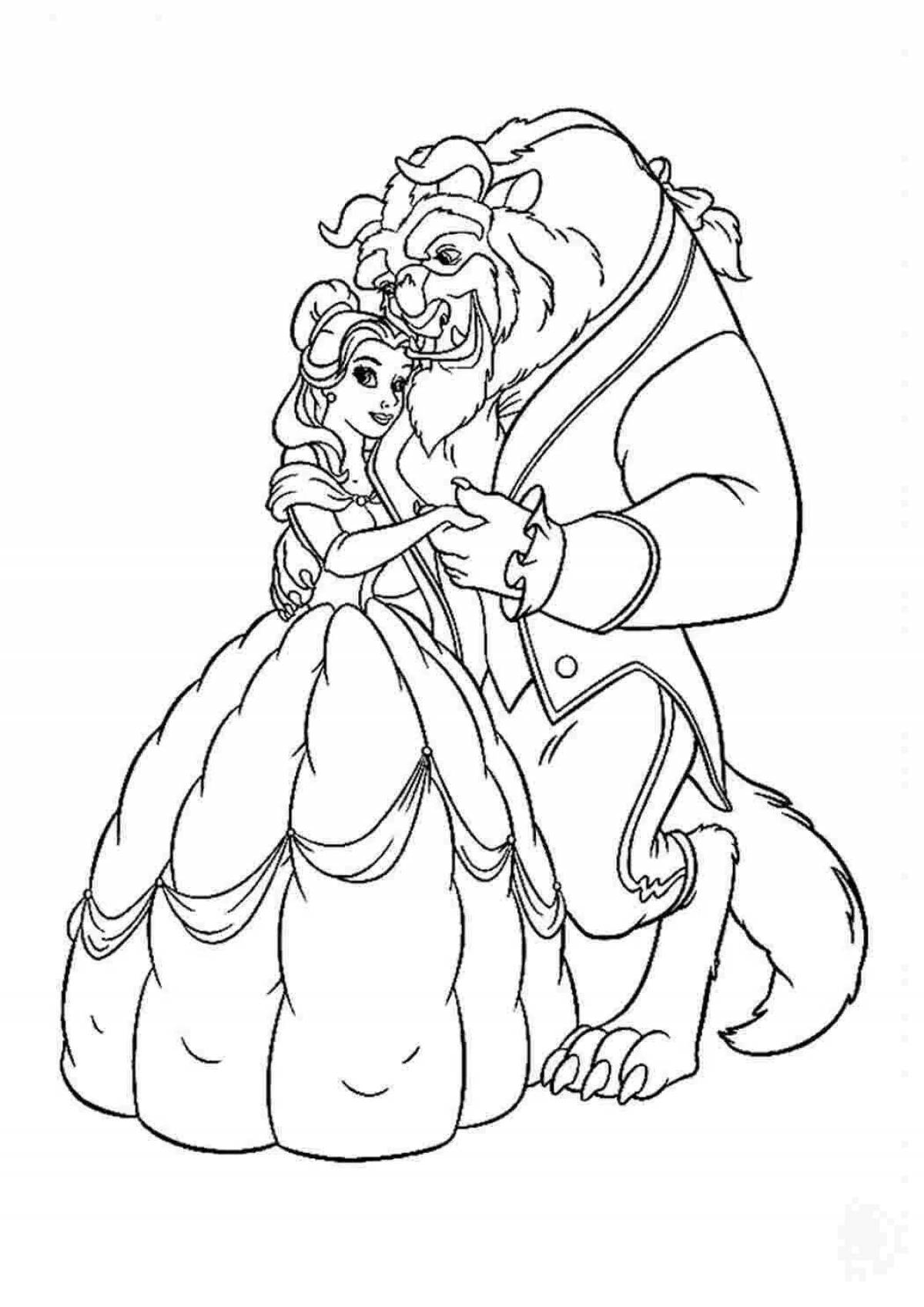 Colorfully crafted belle and the monster coloring page