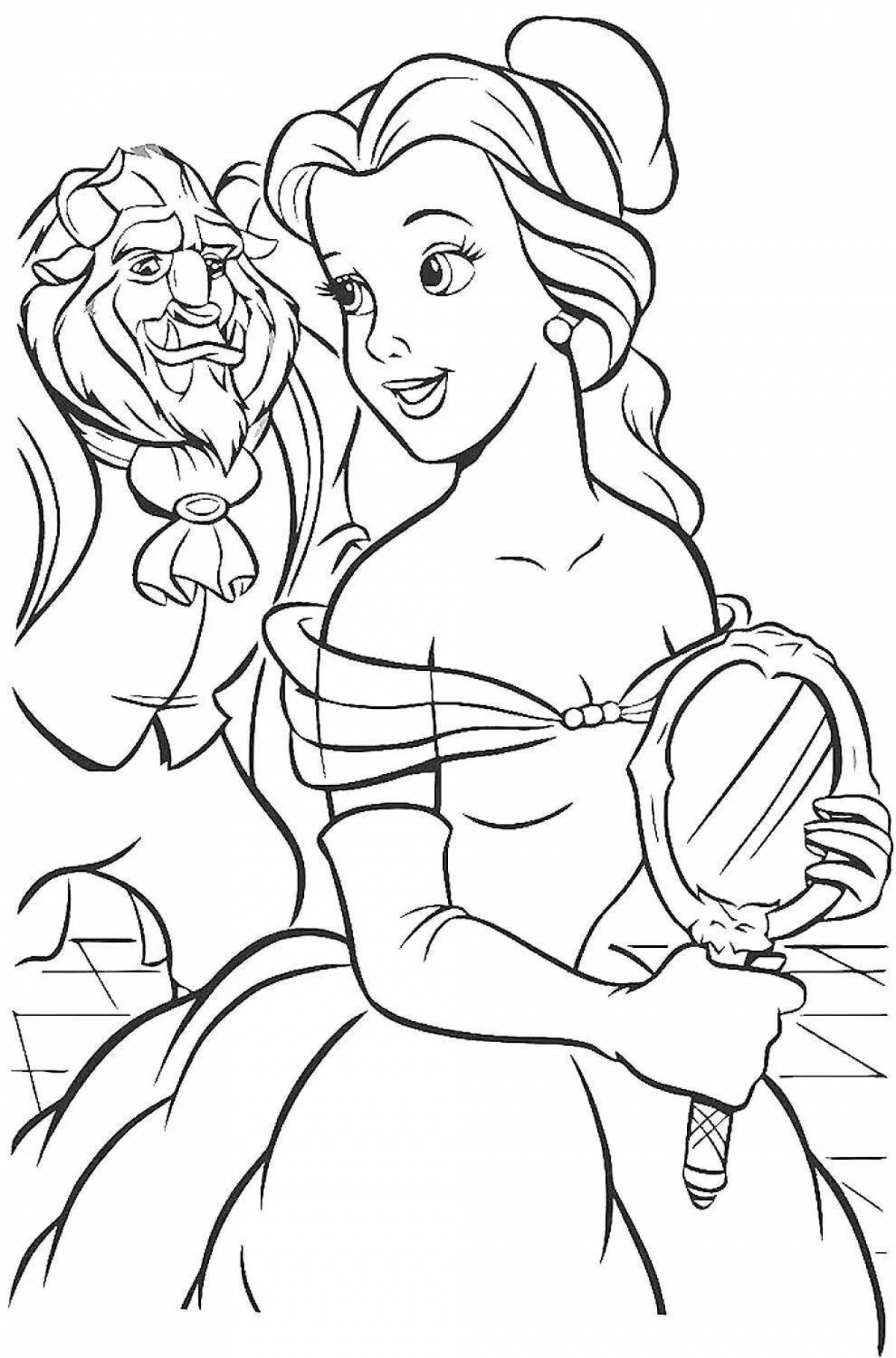 Belle and monster colorfully illustrated coloring page