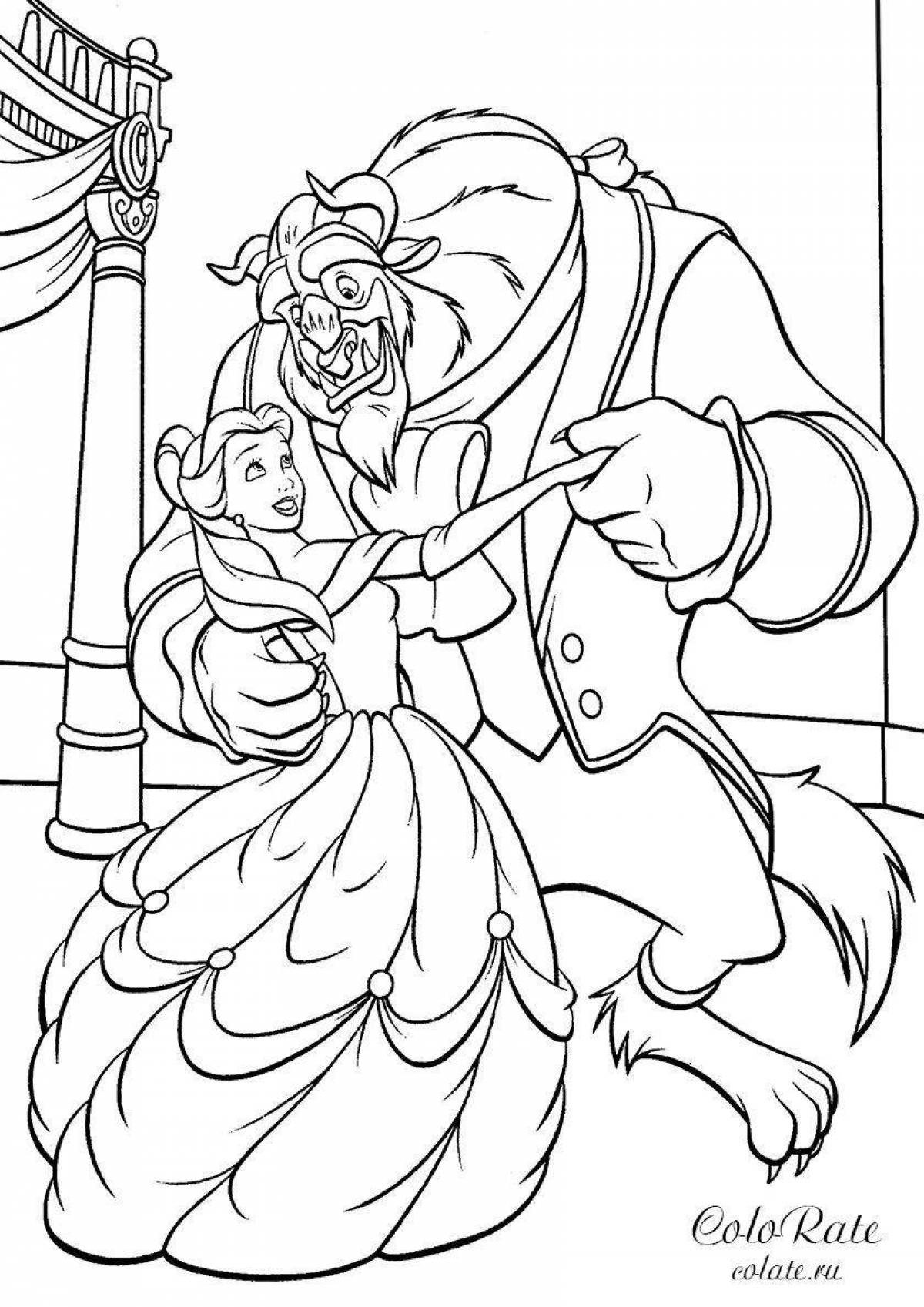 Belle and the monster colorful coloring page