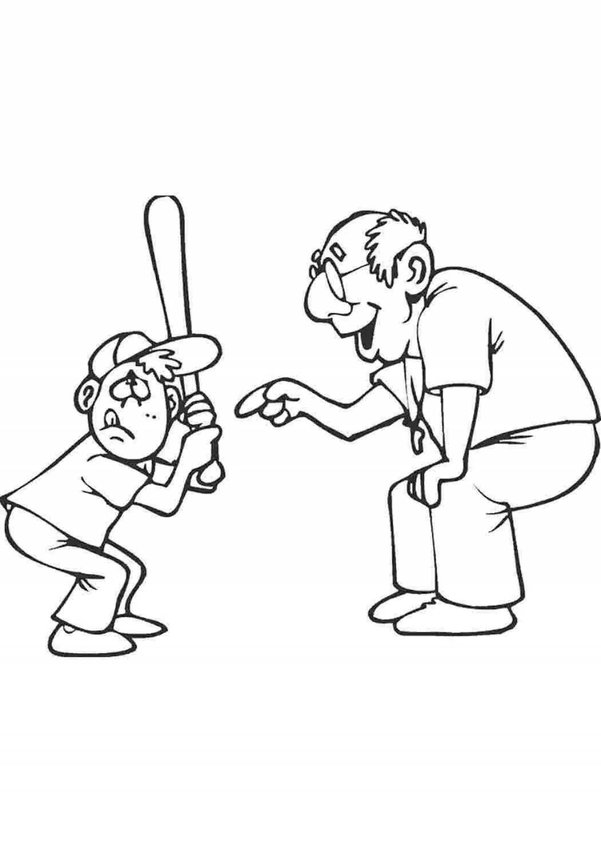 Coloring page joyful grandfather and granddaughter