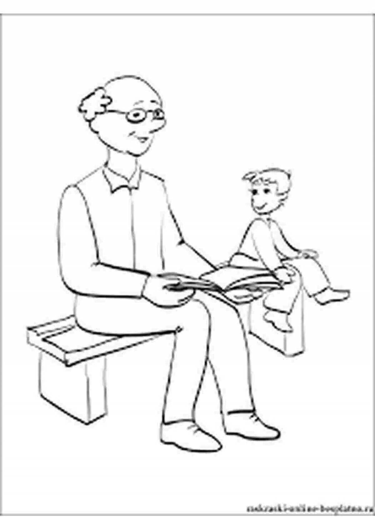 Coloring book funny grandfather and granddaughter