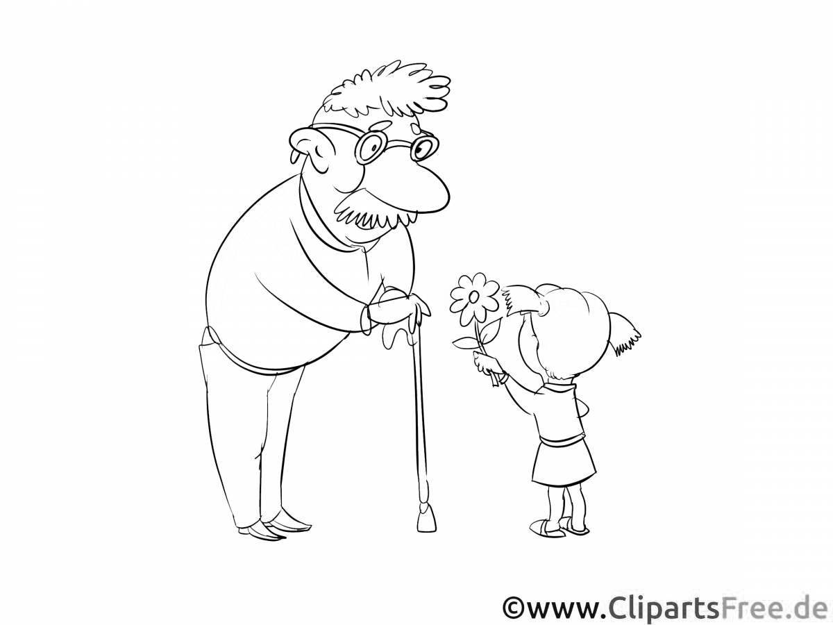 Blessed grandfather and granddaughter coloring page