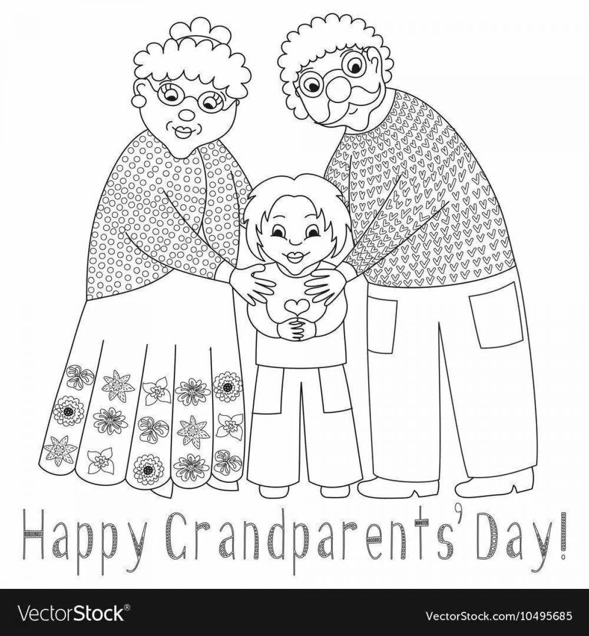 Gracious grandfather and granddaughter coloring