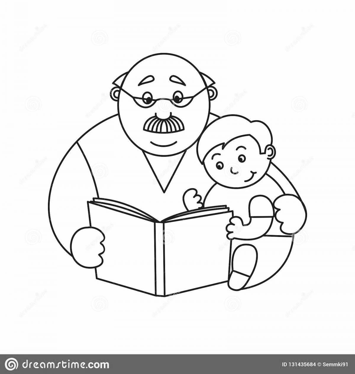 Coloring book exquisite grandfather and granddaughter