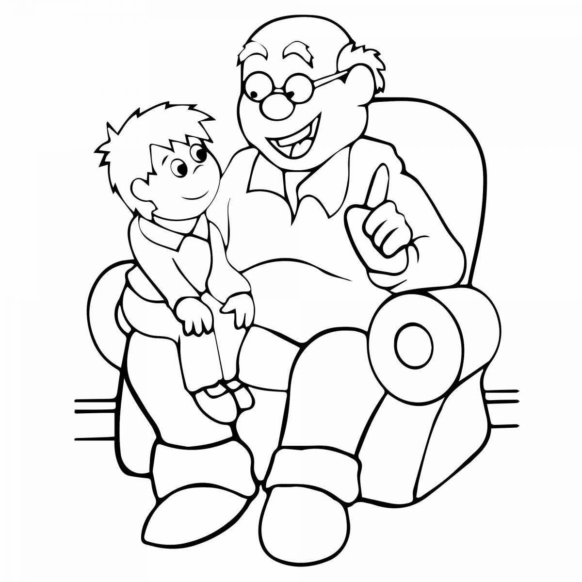 Coloring page gorgeous grandfather and granddaughter