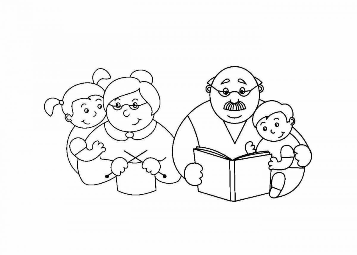 Glowing grandfather and granddaughter coloring page