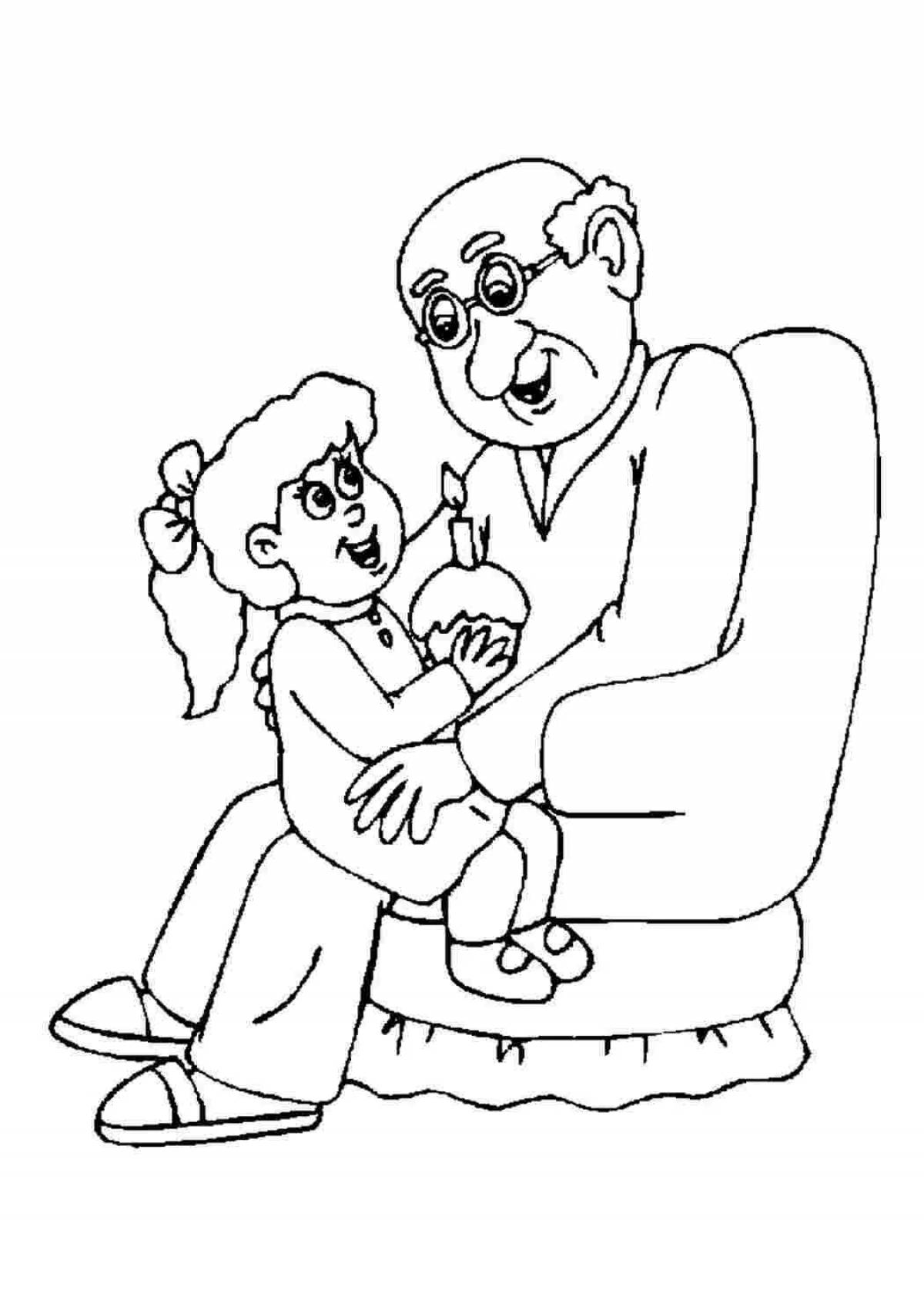 Loving grandfather and granddaughter coloring book
