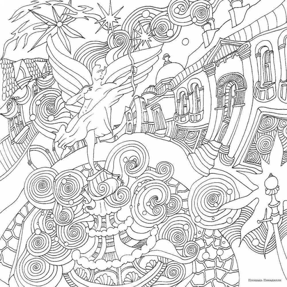 Detailed city coloring book for adults