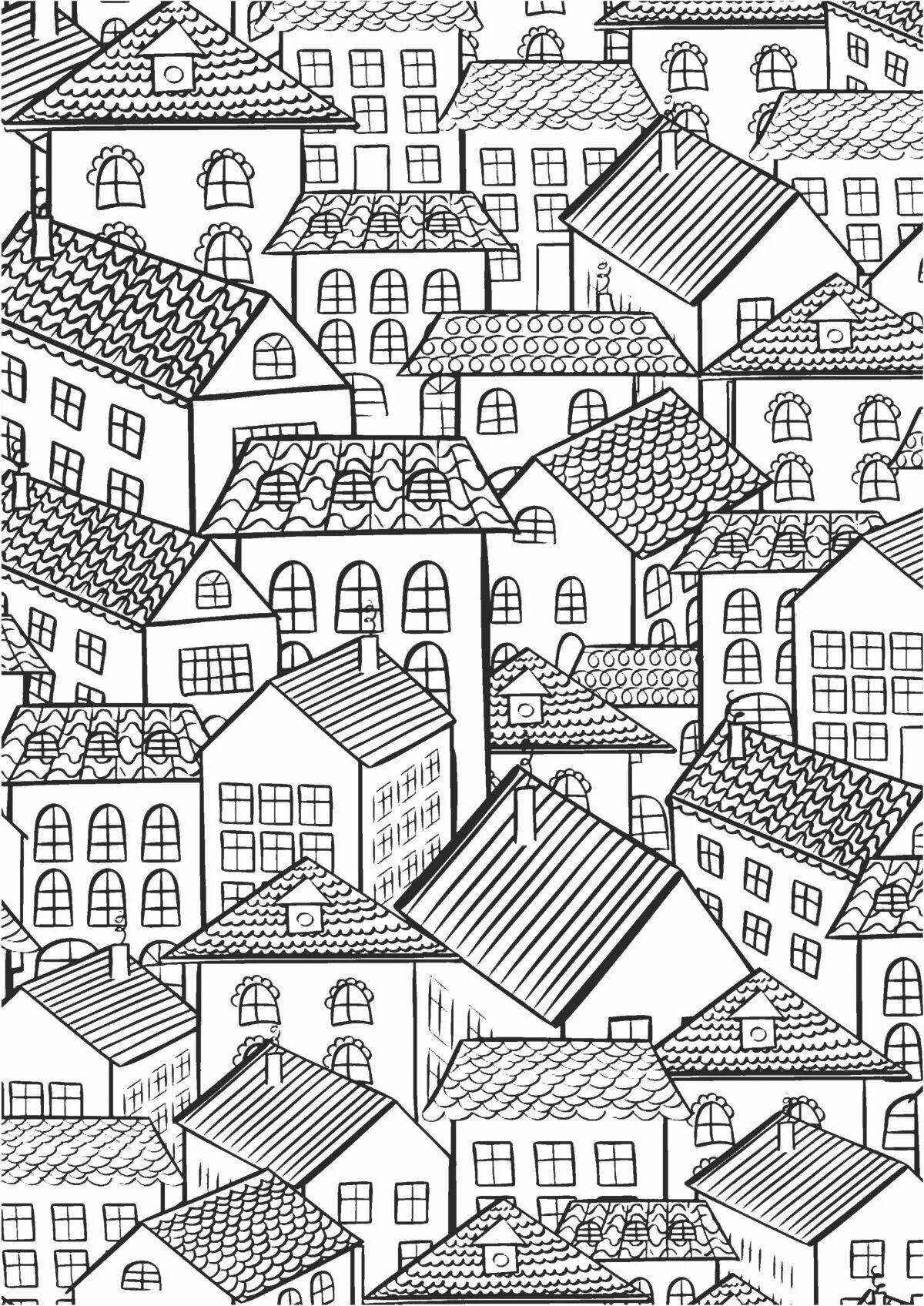 Intricate city coloring book for adults