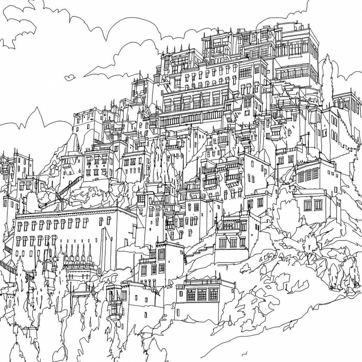 Colouring serene city for adults