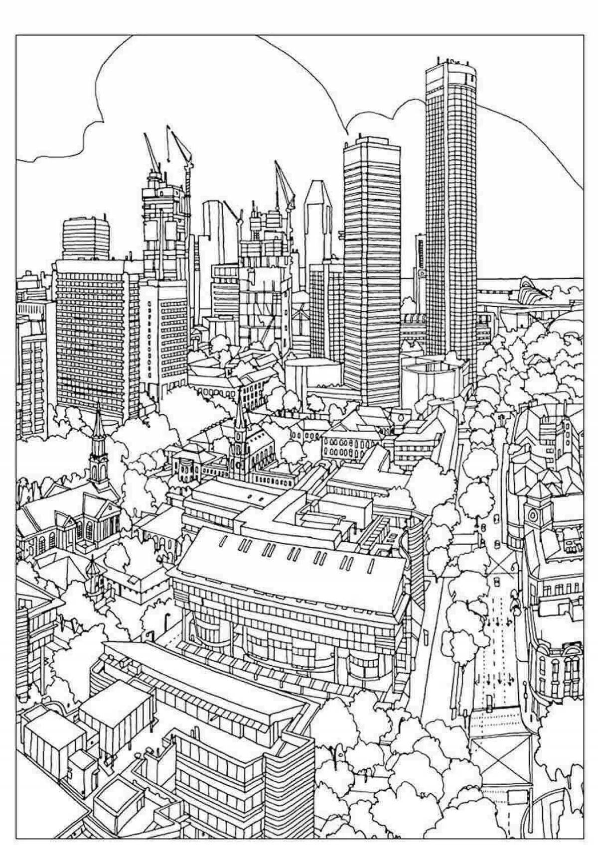 Colouring peaceful city for adults