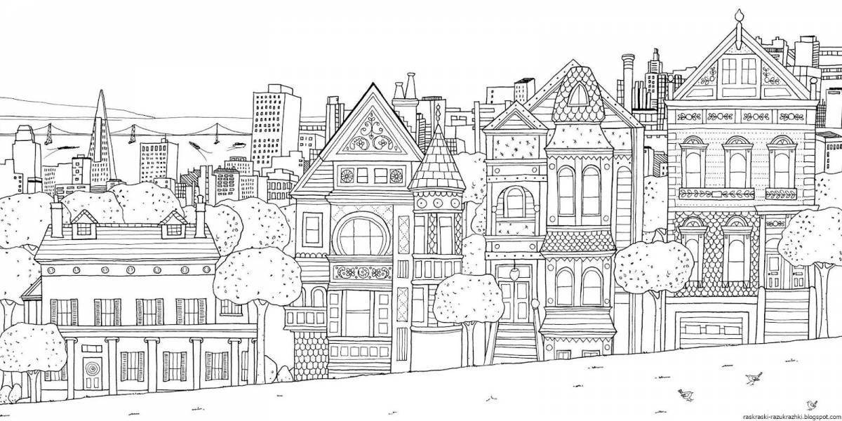 Bright city coloring book for adults