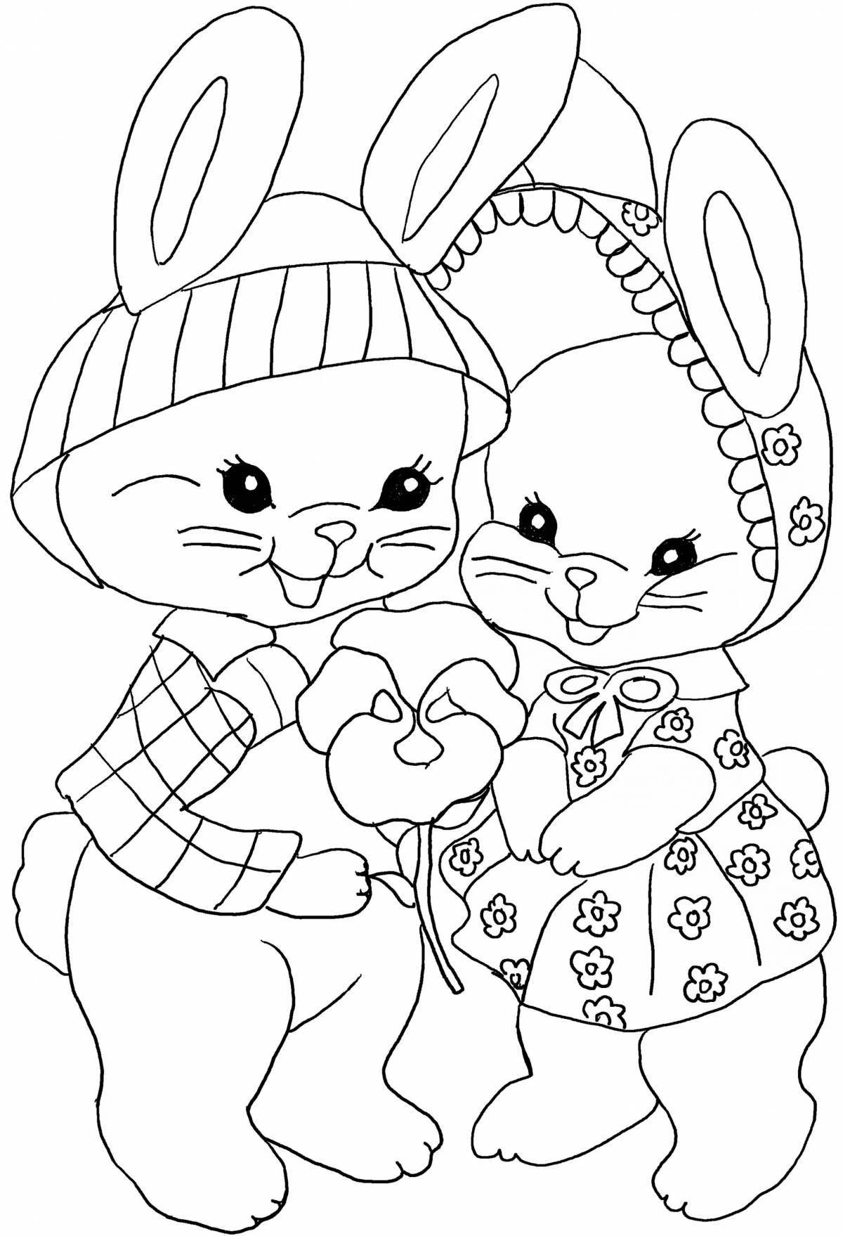 Colorful rabbit and cat coloring book