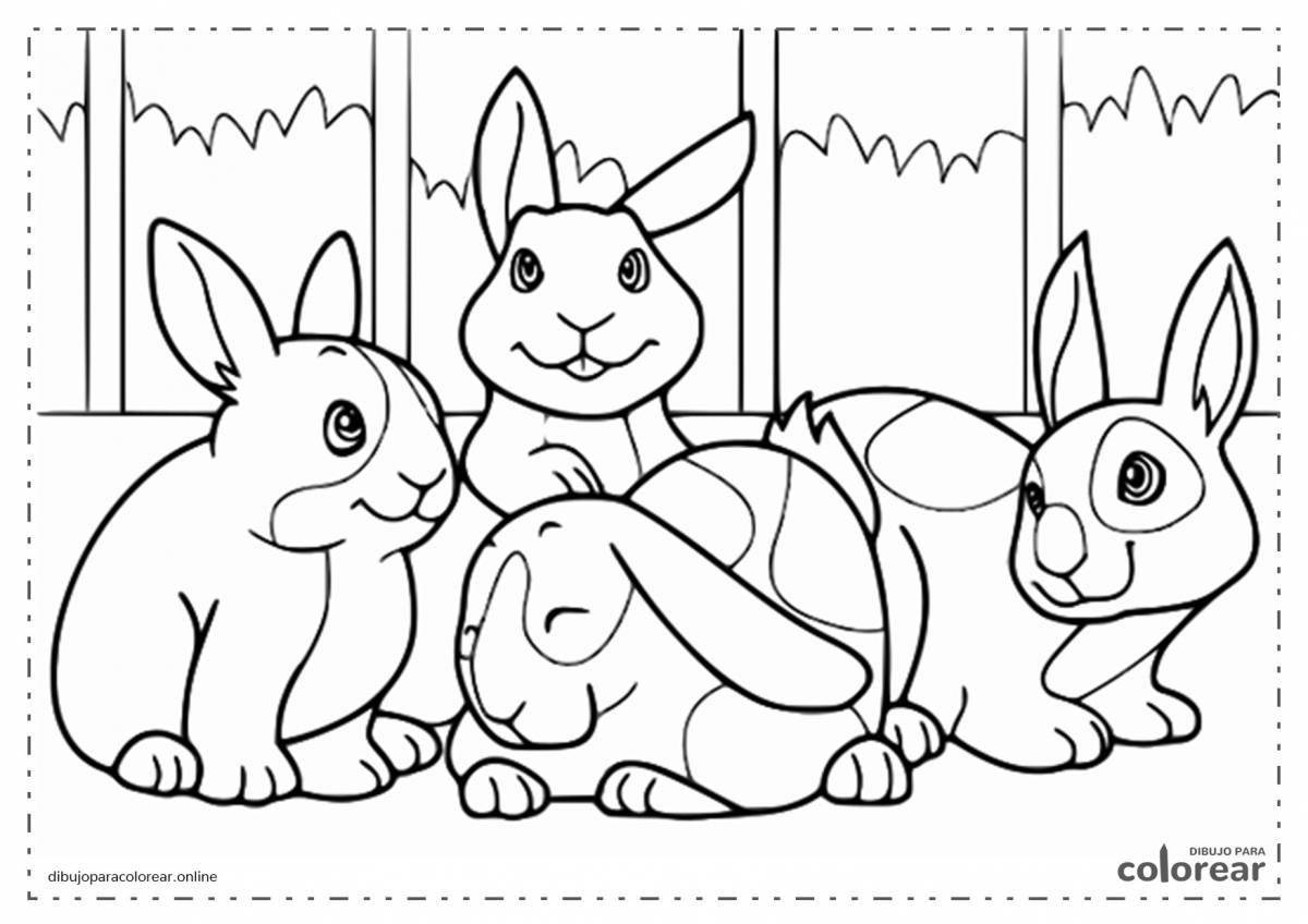 Adorable rabbit and cat coloring page