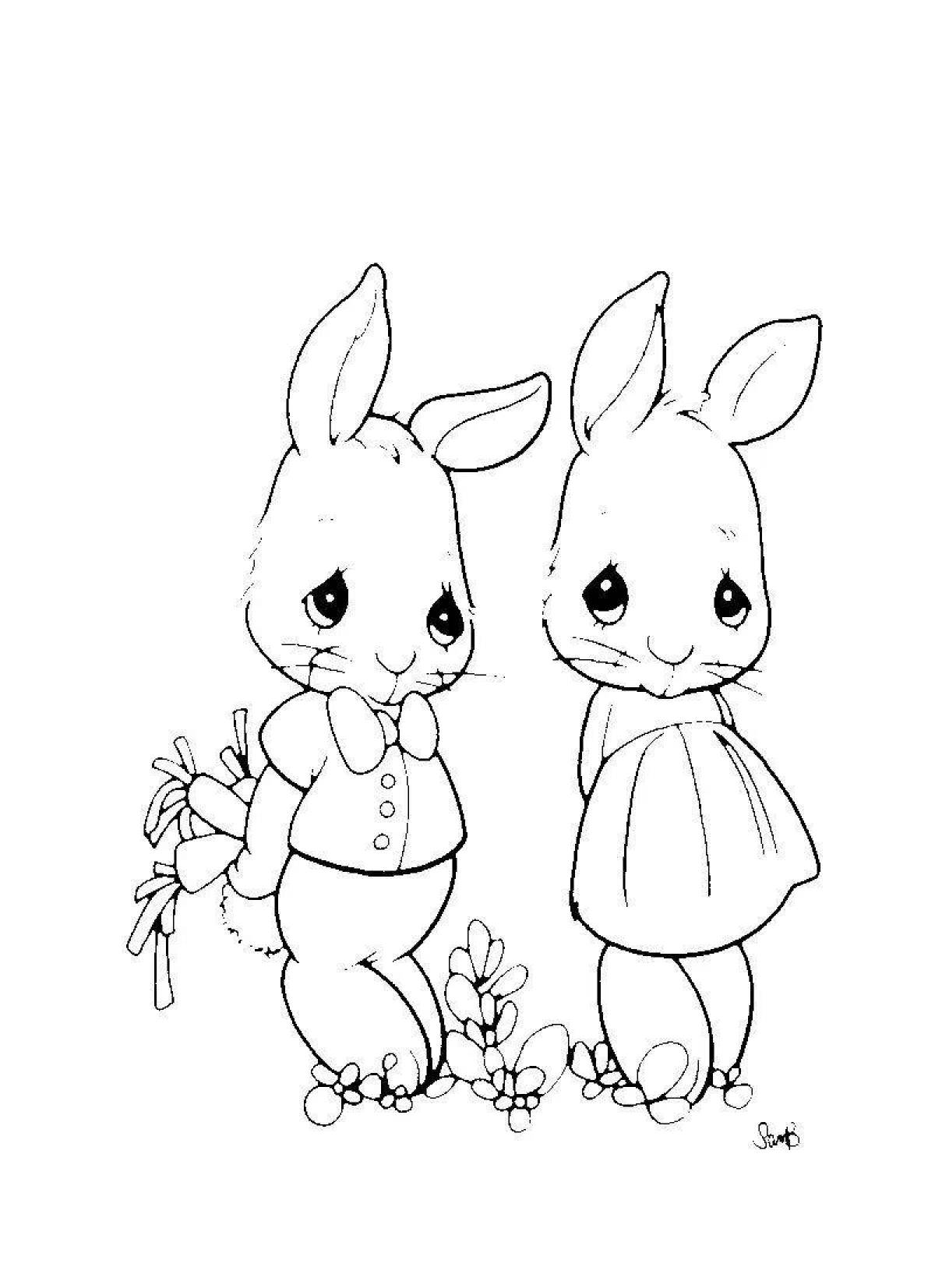 Coloring book animated rabbit and cat