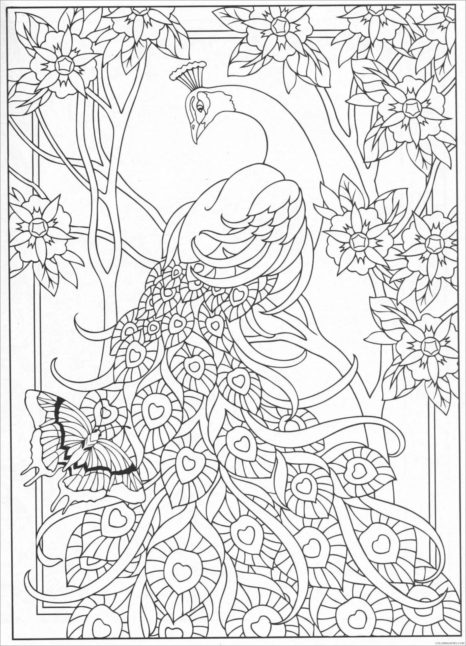 Decorative coloring peacock by numbers