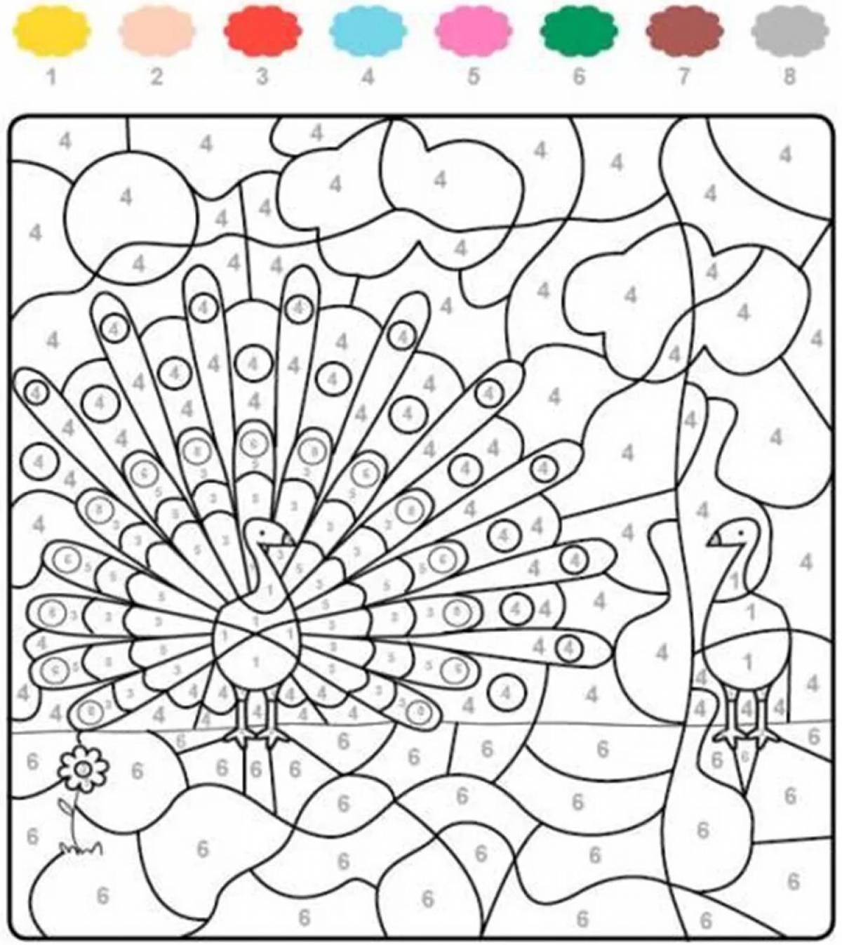Generous peacock coloring by numbers