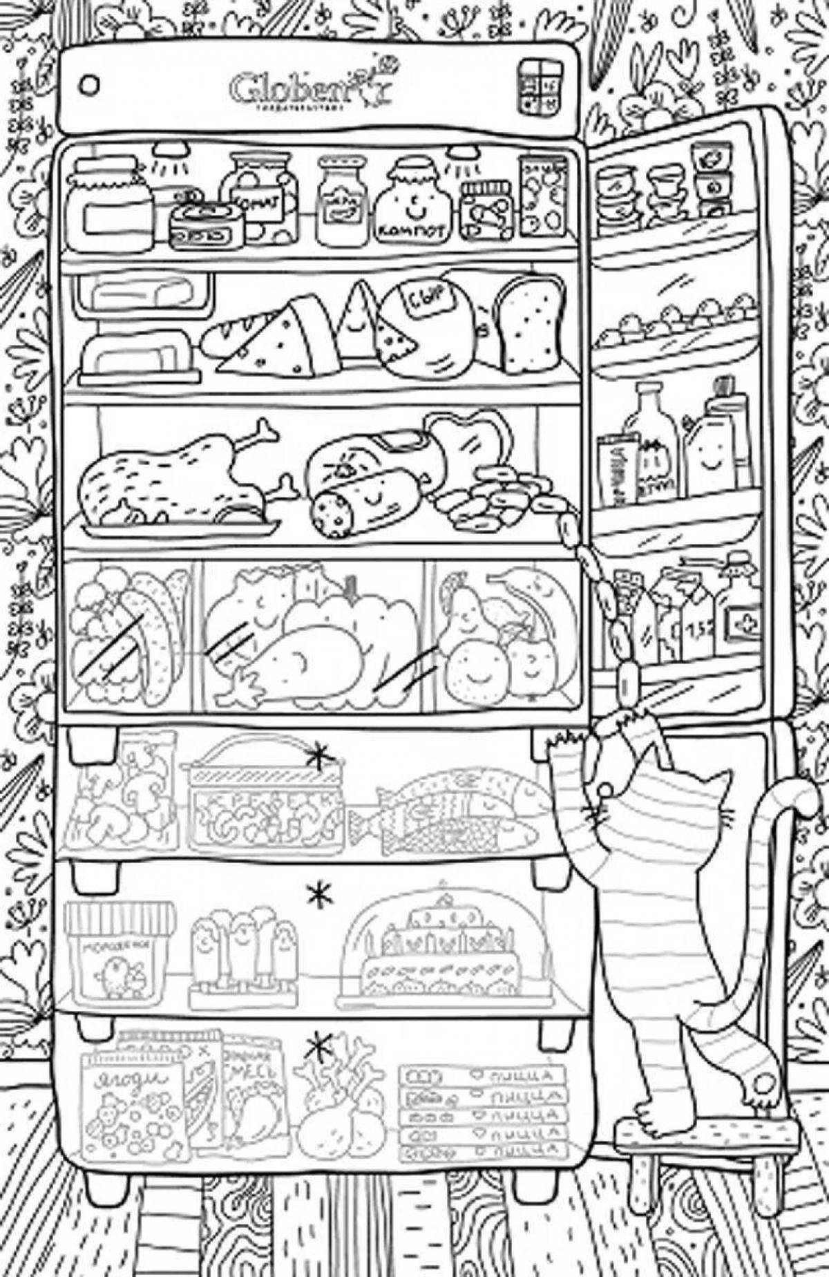 Colorful juicy refrigerator with food