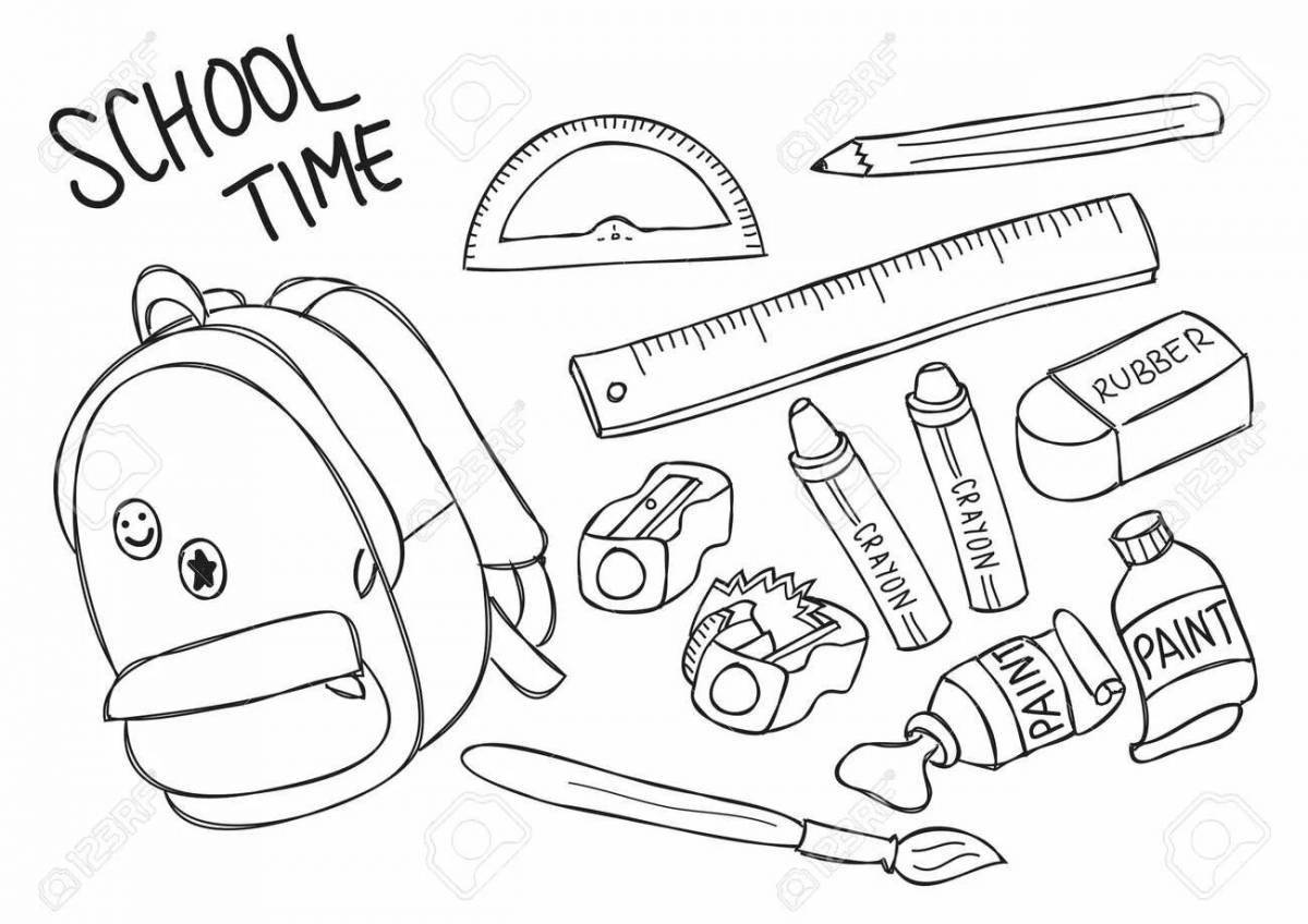Colorful school supplies coloring page