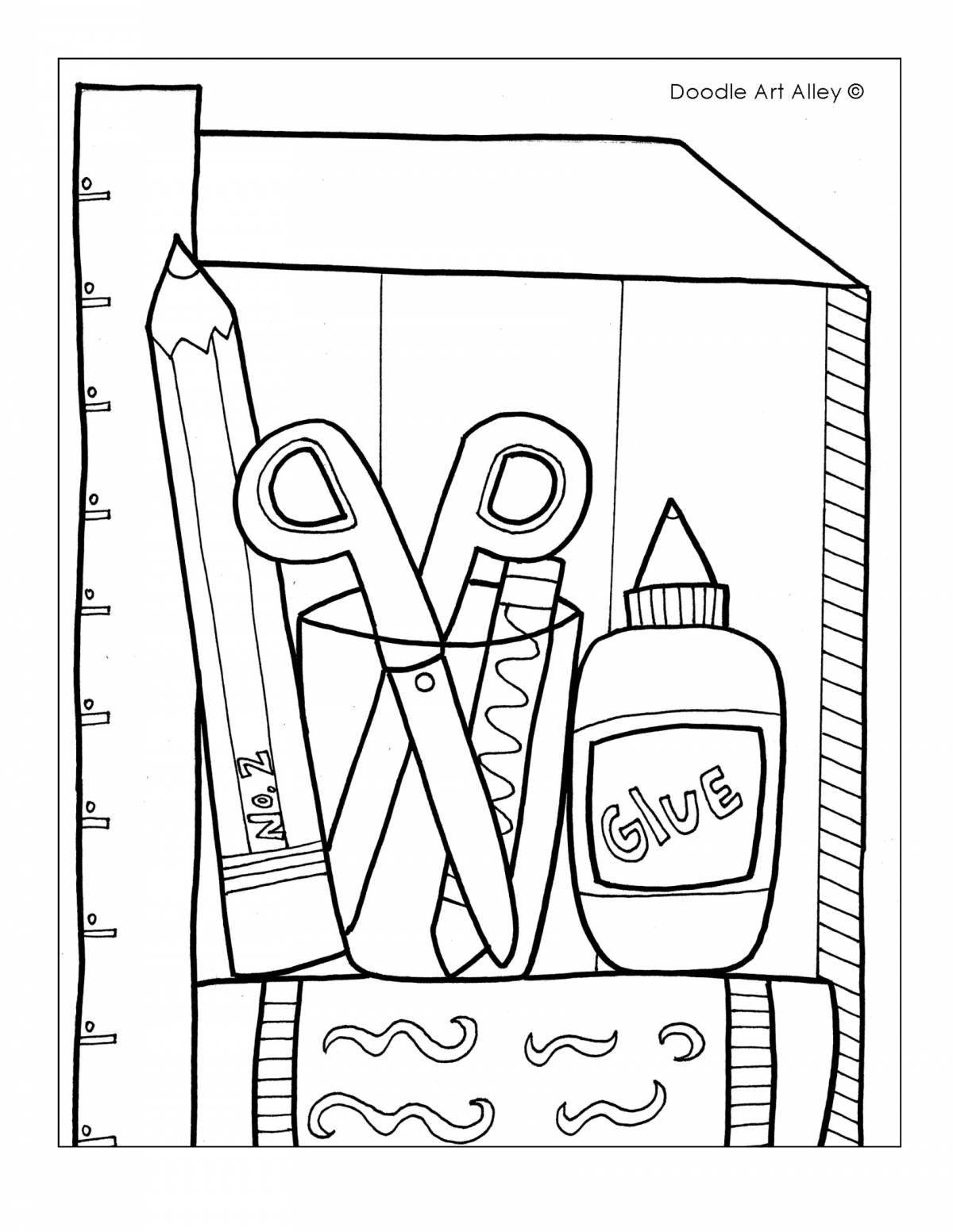 Coloring page joyful school supplies